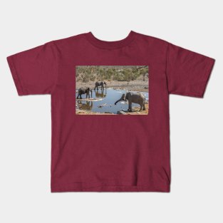 Namibia. Etosha National Park. Elephants at Waterhole. Kids T-Shirt